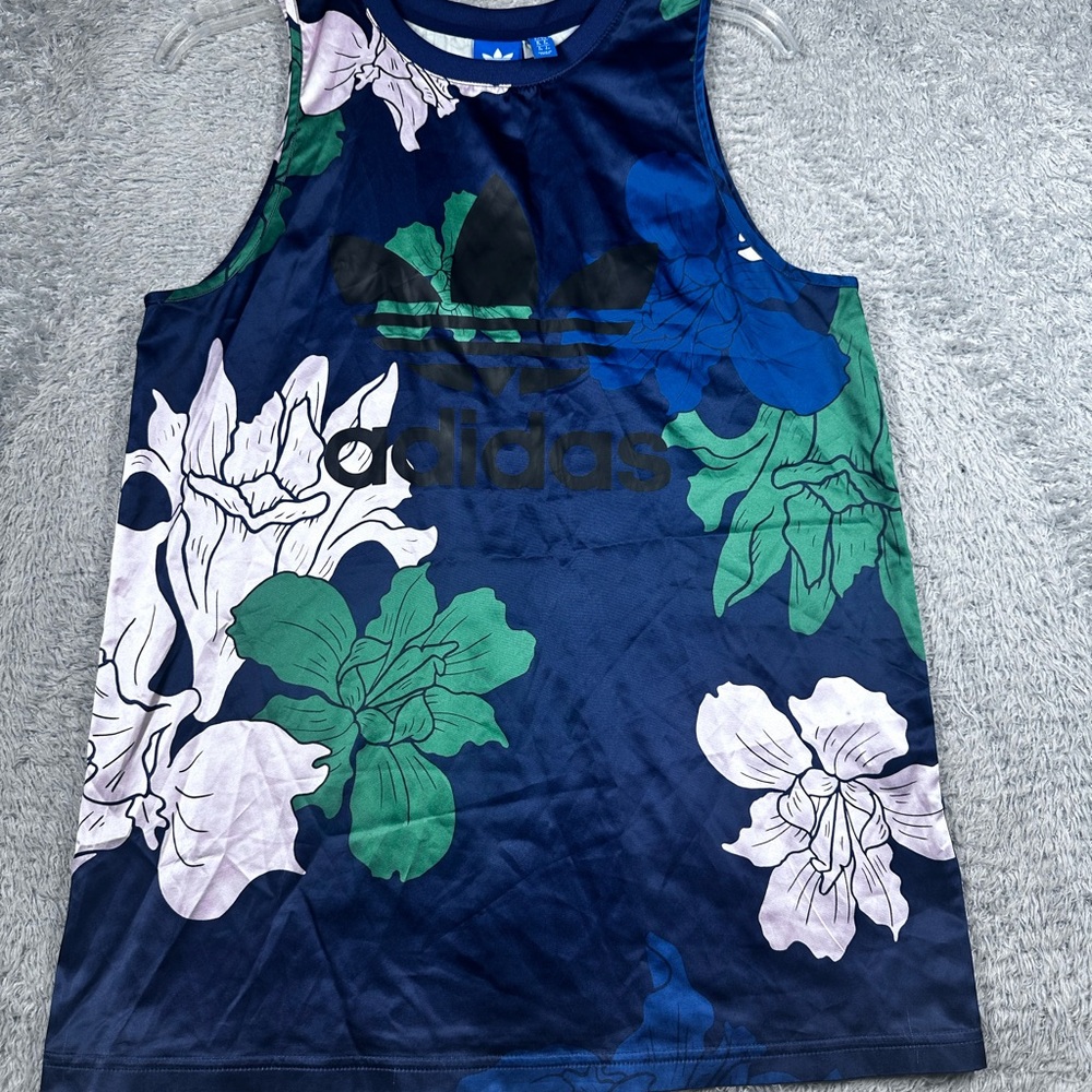 Adidas Navy Floral engraving Tank with Green‎ Accents